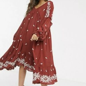 Free People Midi Dress Lavender Fields Trapeze Midi Dress Terracotta NEW